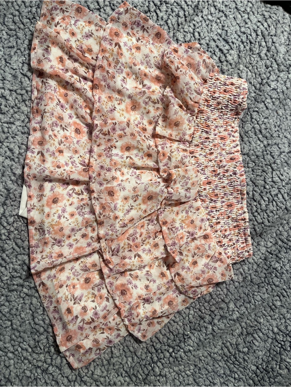 Altar'd State Peach and Lavender Floral Ruffle Pajama Shorts